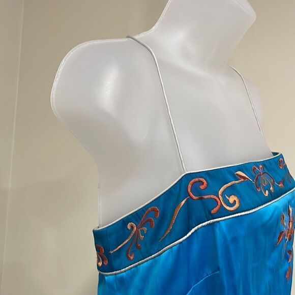 Mandalay Turquoise Blue Dress with Orange Embroidery.  Size 12 L large - Picture 4 of 11